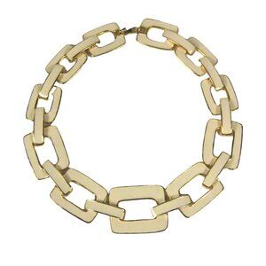 Vintage Chunky Goldtone Cream Enamel Link Chain Necklace 18 inch Collar Statemen